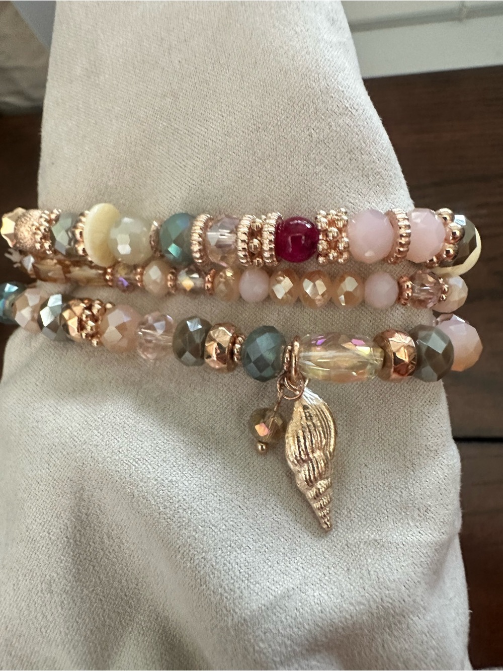 belk Gold-Tone Pastel Beaded Stretch Bracelet Set with Shell Charm